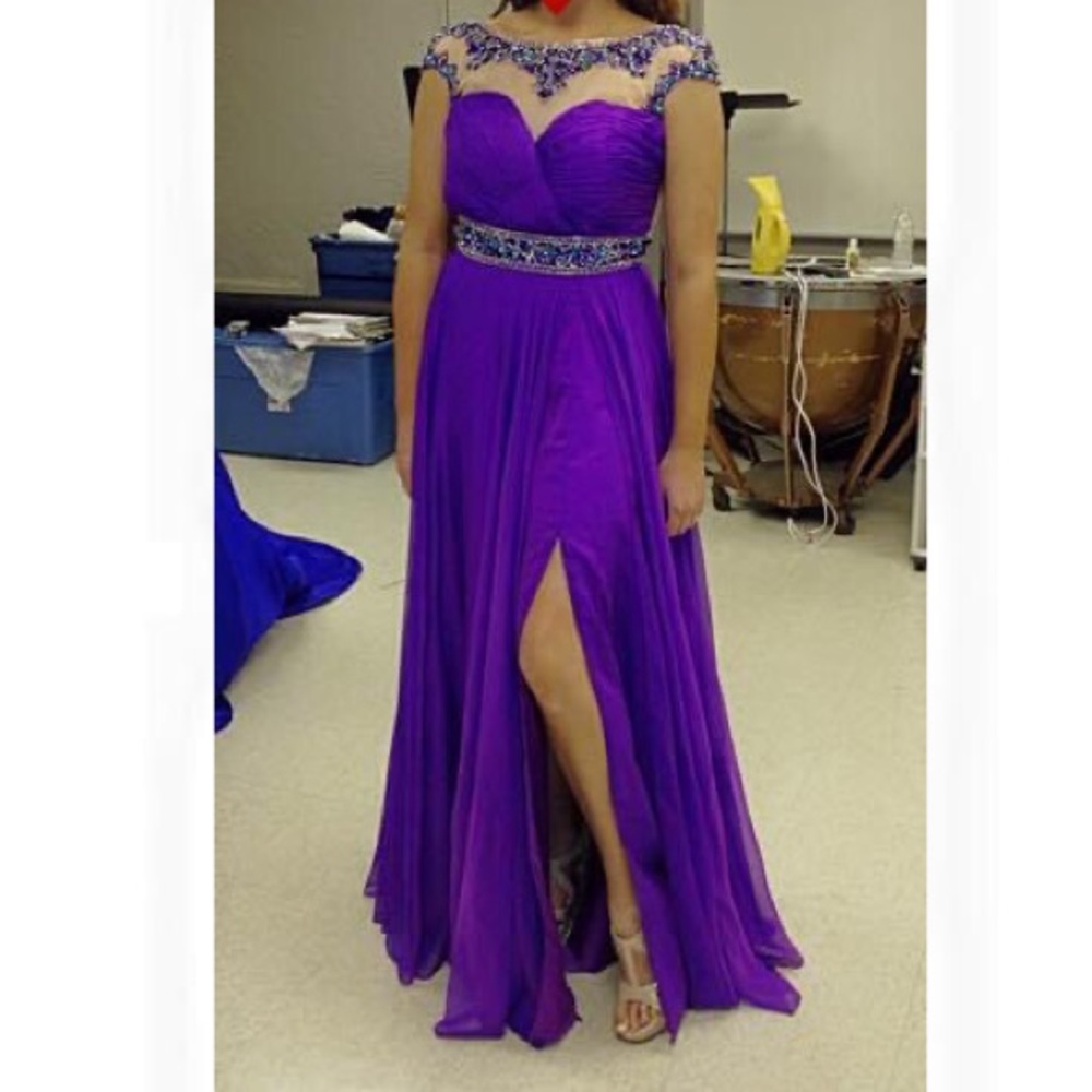Angela & Allison Beaded Purple Formal Dress Size 14.